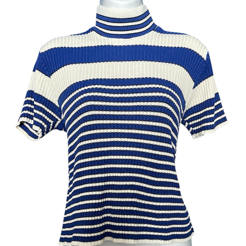 Vintage 90s striped short sleeve mock neck sweater